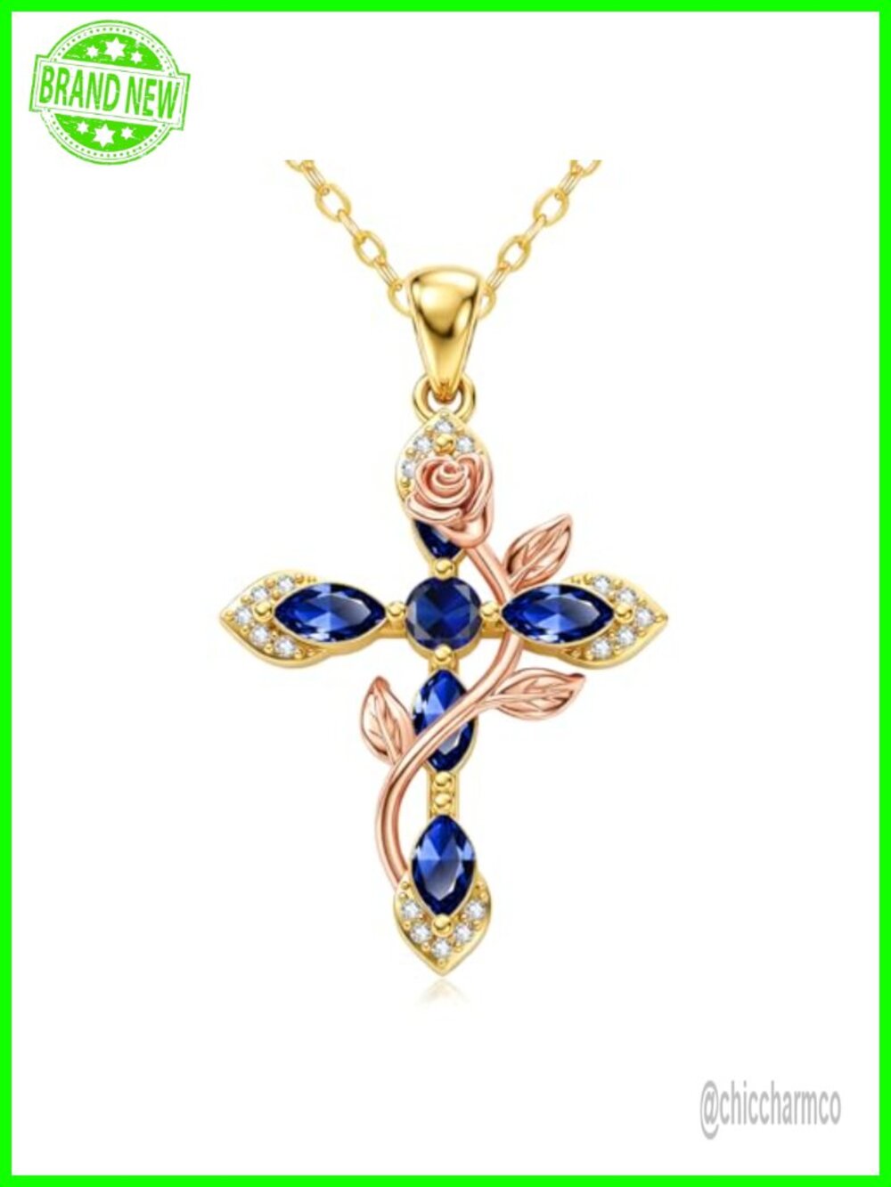 14K Gold Plated Cross Birthstone Necklace Christian Jewelry Gift